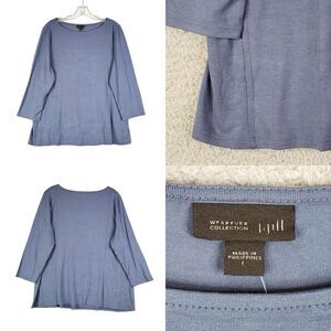J Jill Wearever Shirt Women’s Size Large L Tunic Top Boxy Blue Long Sleeve New